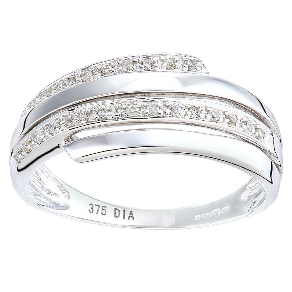 9ct White Gold Natural Diamond Eternity Cocktail Bypass Ring