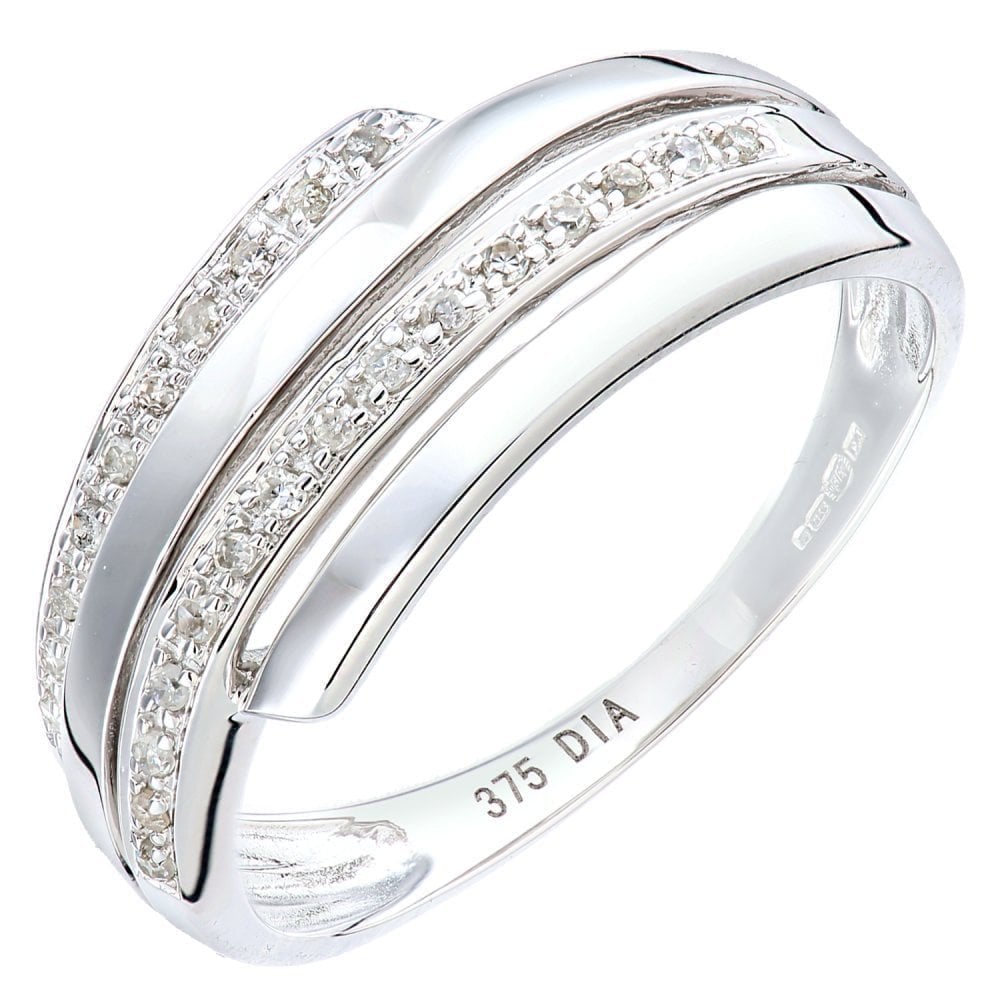9ct White Gold Natural Diamond Eternity Cocktail Bypass Ring