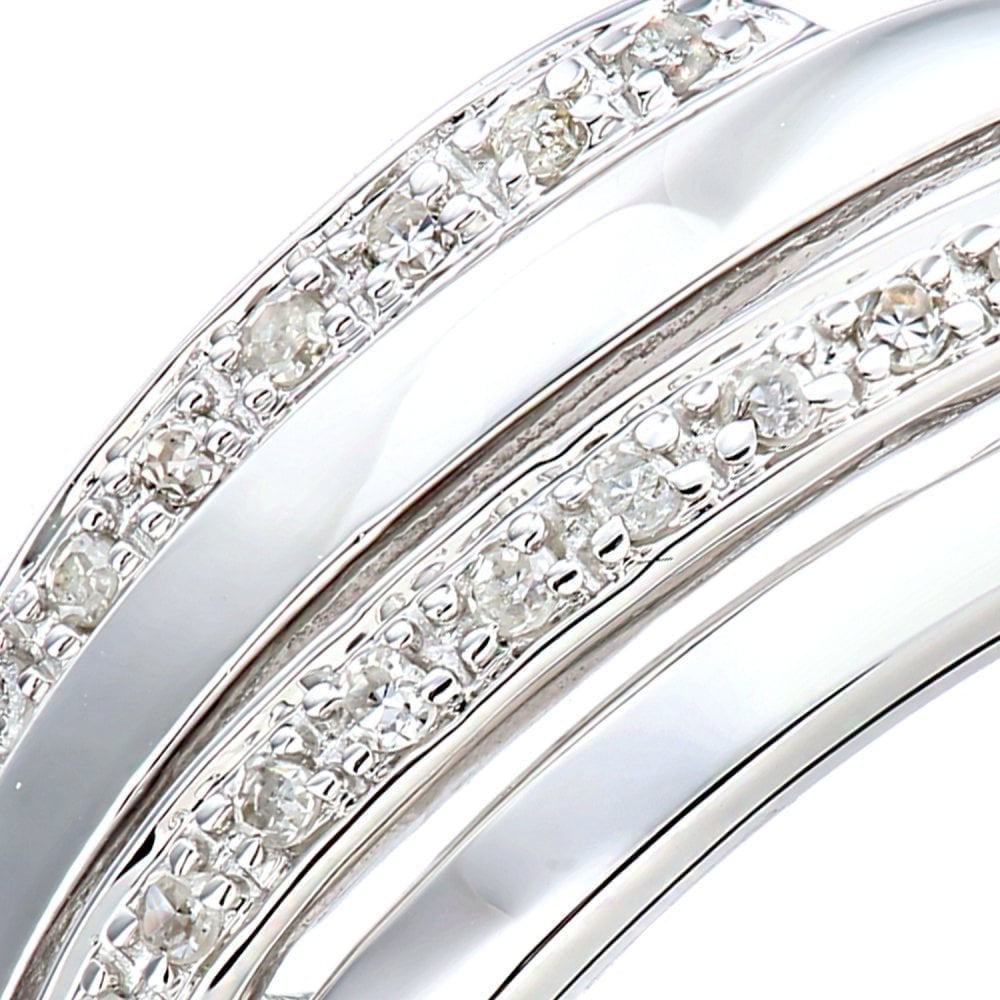9ct White Gold Natural Diamond Eternity Cocktail Bypass Ring