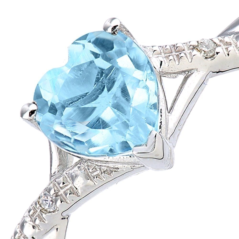 9ct White Gold Heart Blue Topaz & Diamond Ring