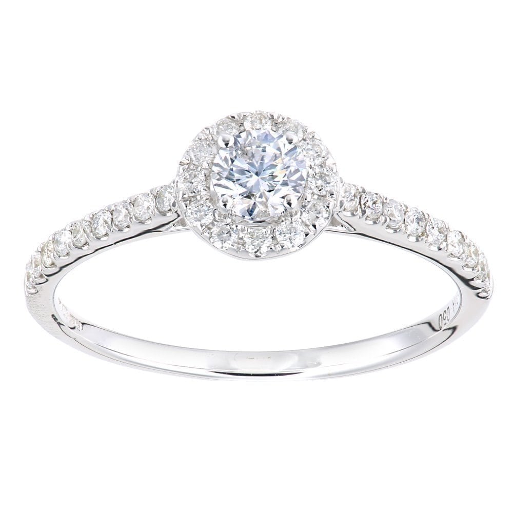 9ct White Gold 0.50 Carat Natural Diamond Halo Engagement Ring