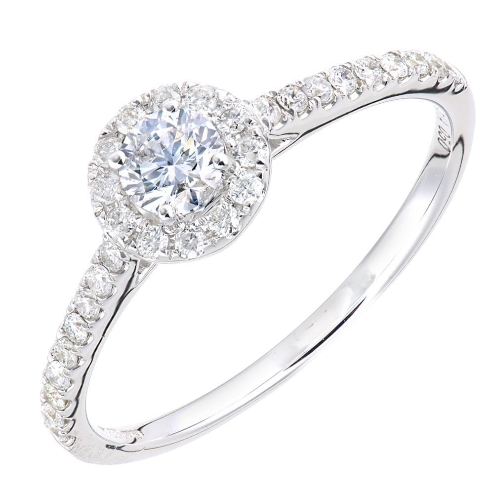 9ct White Gold 0.50 Carat Natural Diamond Halo Engagement Ring