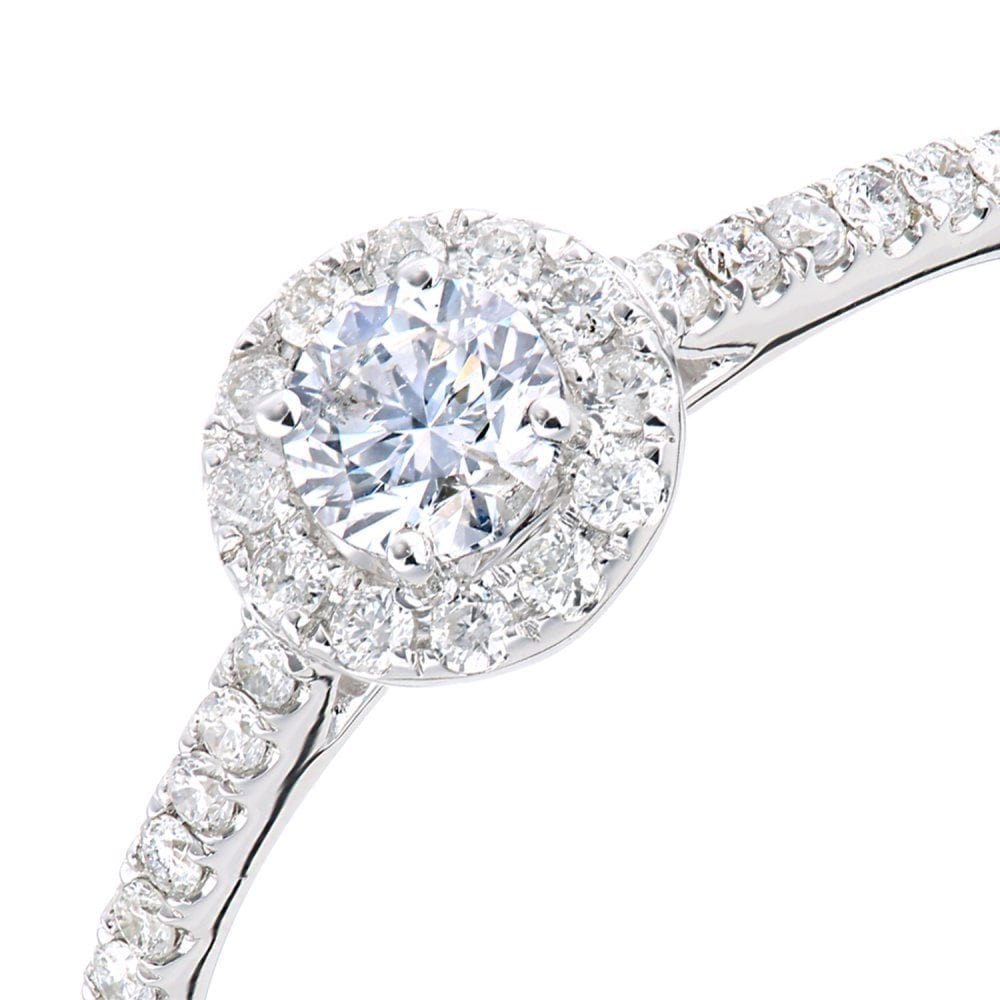 9ct White Gold 0.50 Carat Natural Diamond Halo Engagement Ring