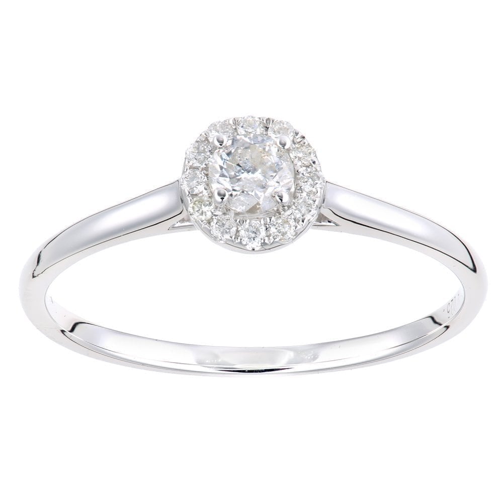 9ct White Gold 0.25 Carat Natural Diamond Halo Engagement Ring