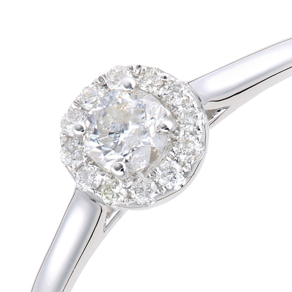 9ct White Gold 0.25 Carat Natural Diamond Halo Engagement Ring