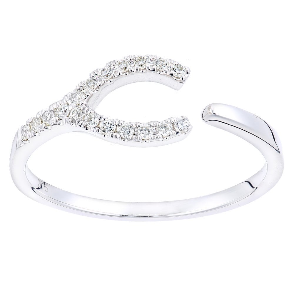9ct White Gold Natural Diamond Fancy Wishbone Ring