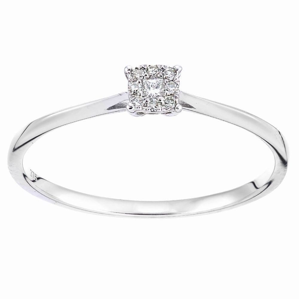 9ct White Gold 0.07 Carat Natural Diamond Halo Engagement Ring