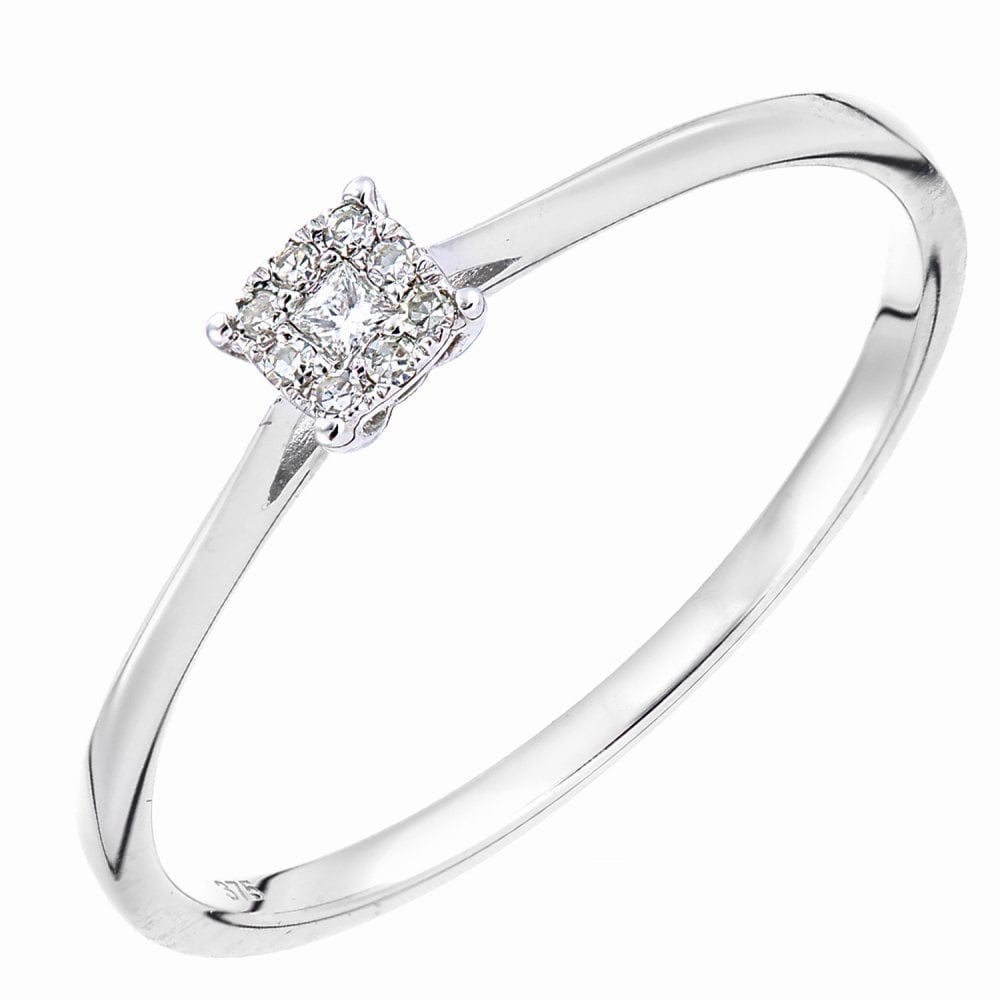 9ct White Gold 0.07 Carat Natural Diamond Halo Engagement Ring