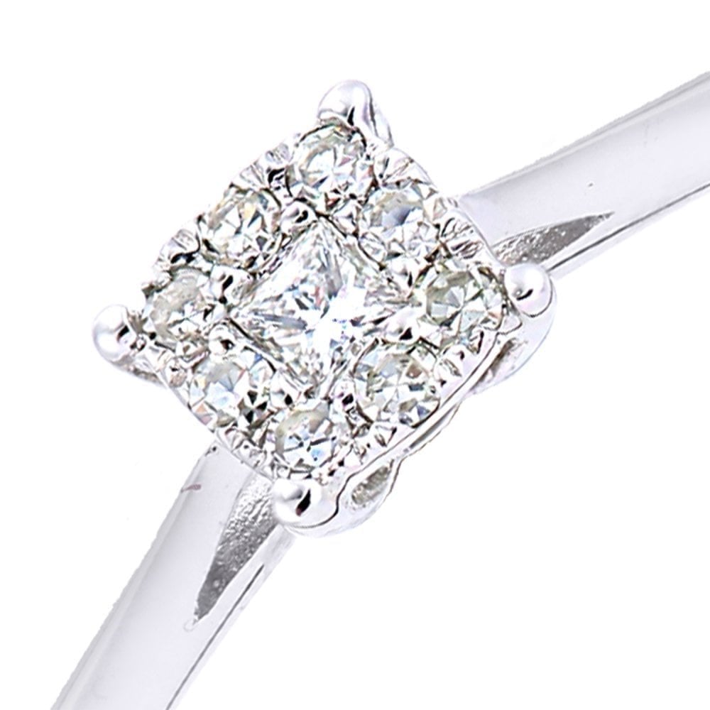9ct White Gold 0.07 Carat Natural Diamond Halo Engagement Ring