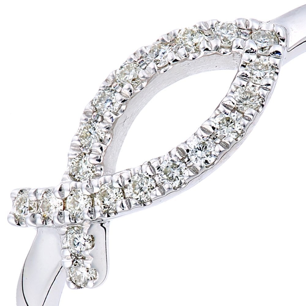 9ct White Gold 0.10 Carat Natural Diamond Fish Fancy Ring