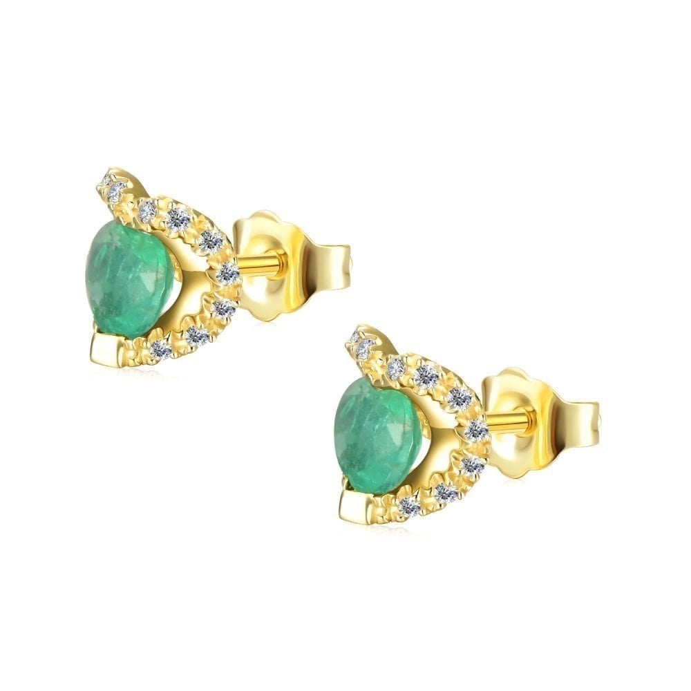 9ct Yellow Gold 0.50ct Round Emerald & Diamond Heart Stud Earrings