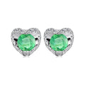 9ct White Gold Round 0.50ct Emerald & Diamond Heart Stud Earrings