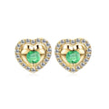 9ct Yellow Gold 0.30ct Round Emerald & 0.17ct Diamond Heart Stud Earrings