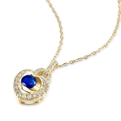 0.5 Ct Round Natural Blue Sapphire and Diamond Heart Necklace with Chain in 9ct Yellow Gold Size 18 Inches