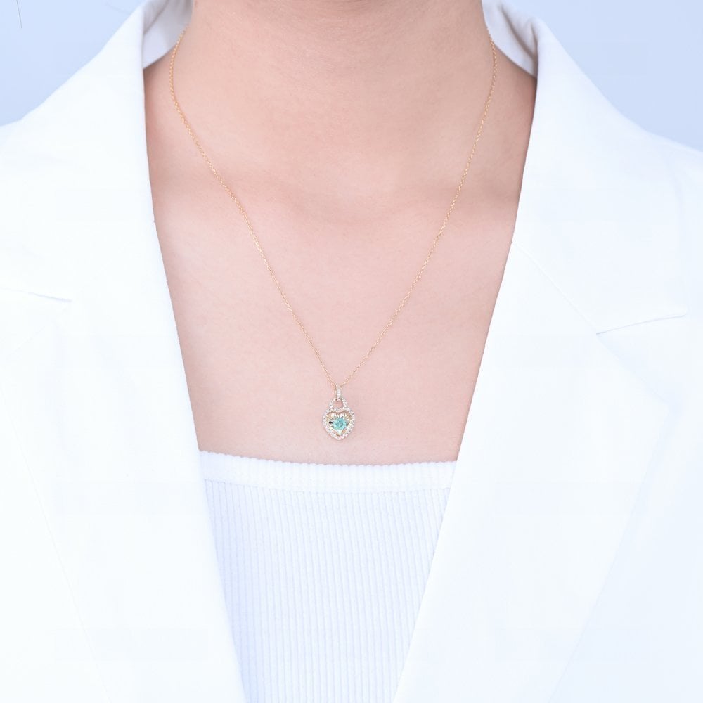 9ct Yellow Gold Emerald & Diamond Heart Pendant Necklace