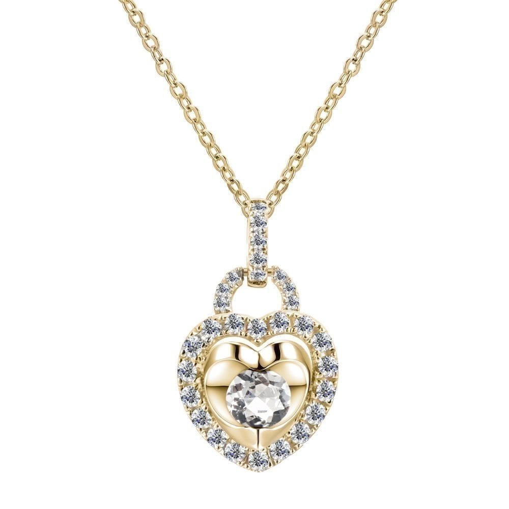 9ct Yellow Gold 0.10ct Diamond and White Topaz Heart Pendant Necklace