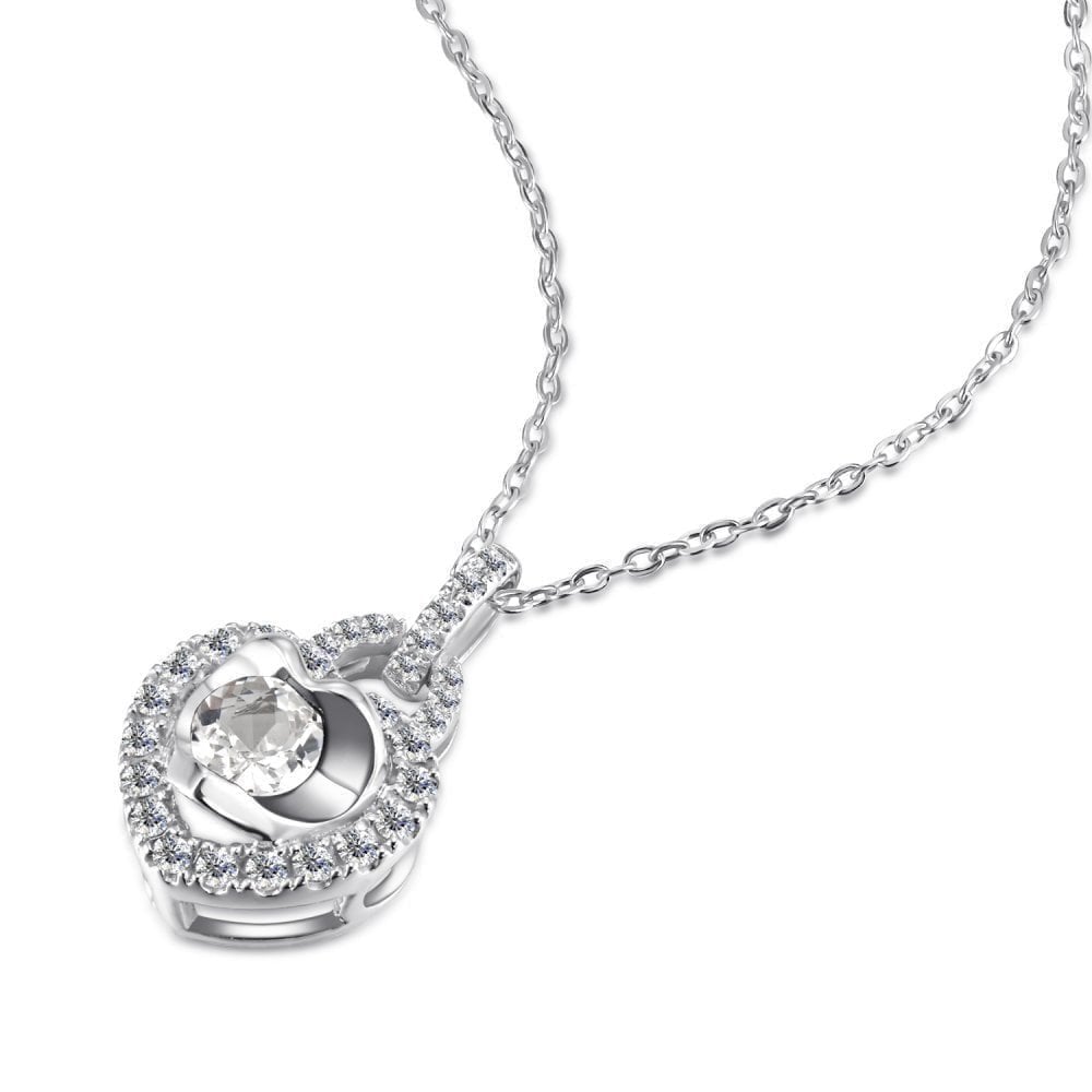 9ct White Gold 0.10ct Diamond and White Topaz Heart Pendant Necklace