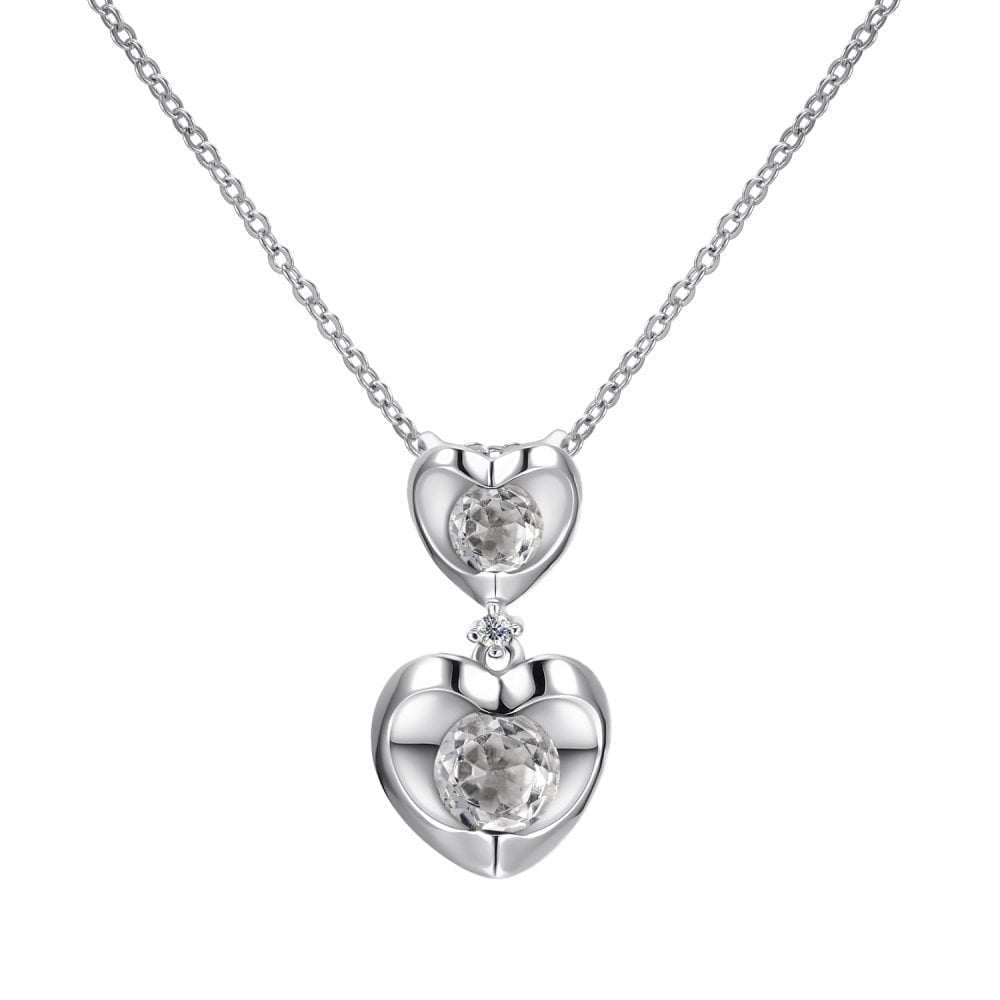 9ct White Gold 0.005ct Diamond and White Topaz Heart Pendant Necklace