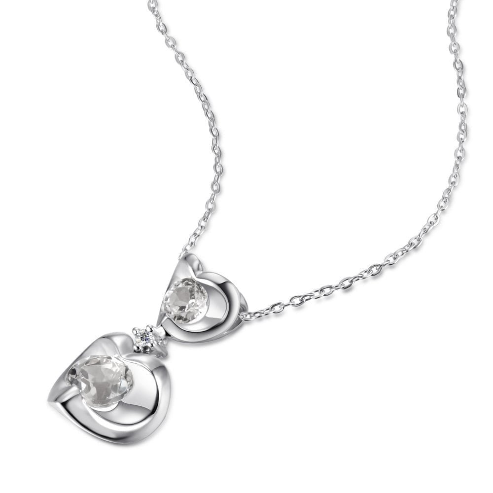 9ct White Gold 0.005ct Diamond and White Topaz Heart Pendant Necklace