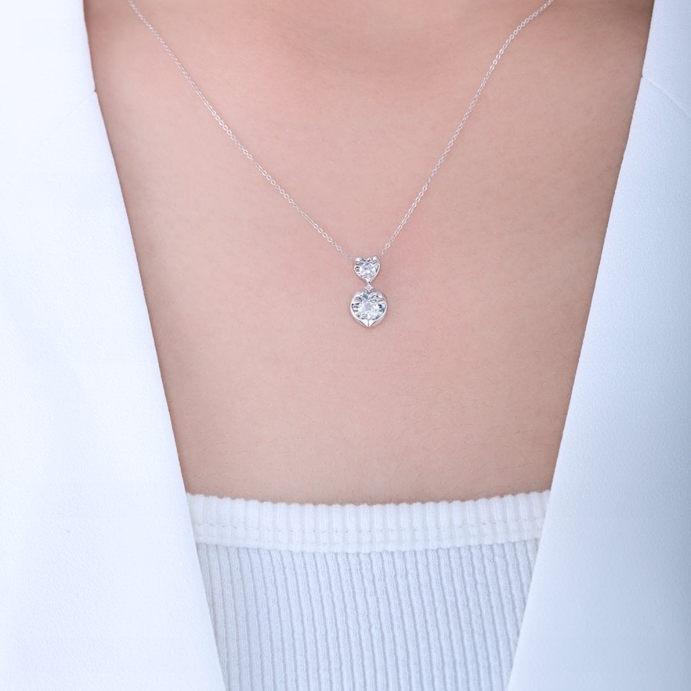 9ct White Gold 0.005ct Diamond and White Topaz Heart Pendant Necklace