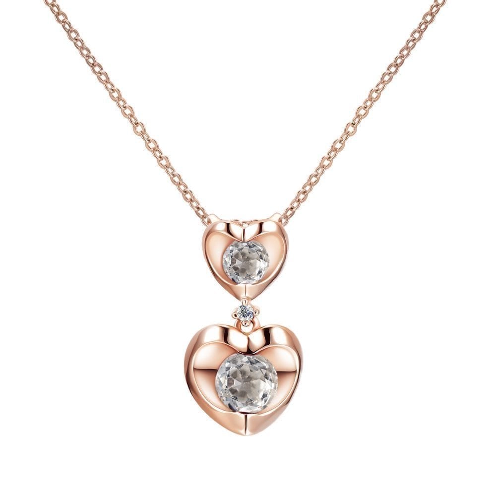 9ct Rose Gold 0.005ct Diamond and White Topaz Heart Pendant Necklace