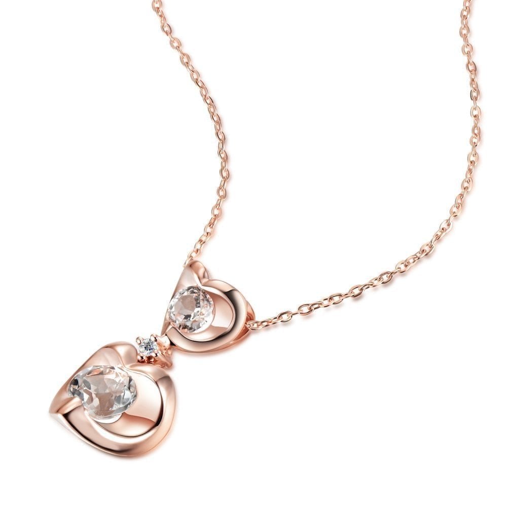 9ct Rose Gold 0.005ct Diamond and White Topaz Heart Pendant Necklace