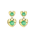 9ct Yellow Gold 0.75ct Round Emerald & Diamond Heart Drop Earrings