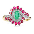 9ct Yellow Gold 0.39ct Oval Emerald & Diamond Multi Gem Cluster Ring