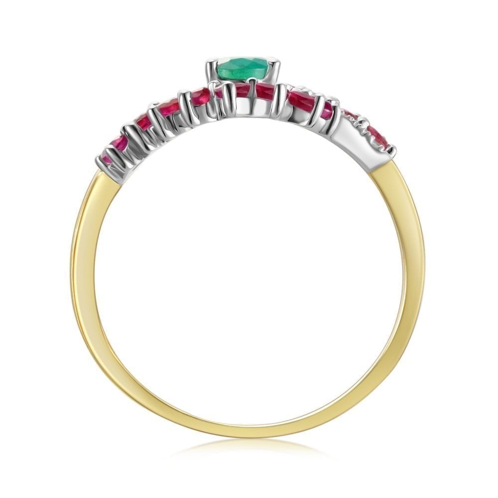 9ct Yellow Gold 0.39ct Oval Emerald & Diamond Multi Gem Cluster Ring