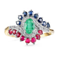 9ct Yellow Gold 0.39ct Oval Emerald & 0.05ct Diamond Multi Gem Cluster Ring