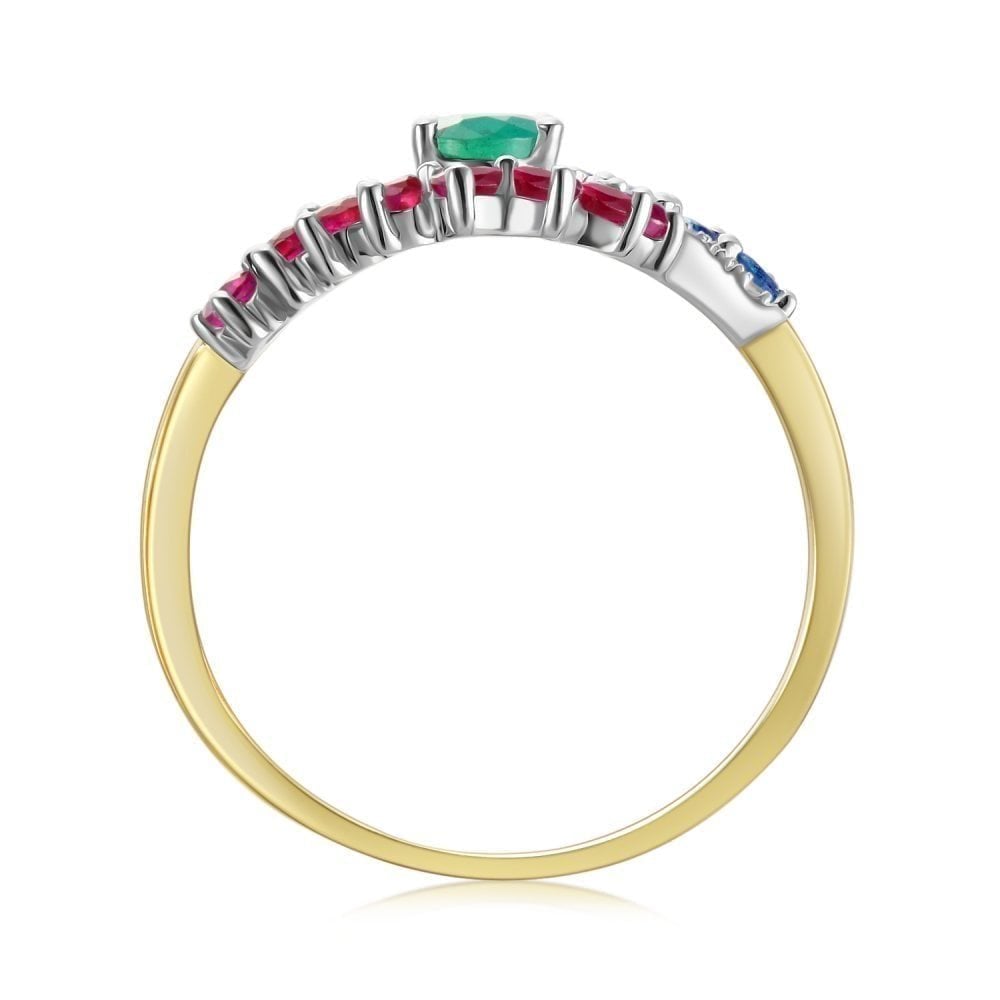 9ct Yellow Gold 0.39ct Oval Emerald & 0.05ct Diamond Multi Gem Cluster Ring