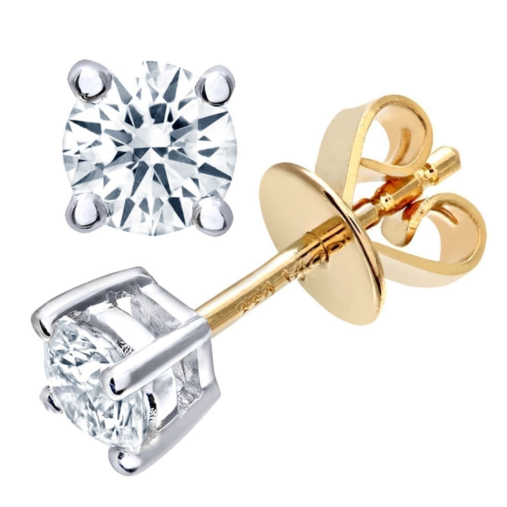 18ct Yellow Gold 0.50 Carat Natural Diamond Solitaire Round Stud Earrings with Gold Push Back
