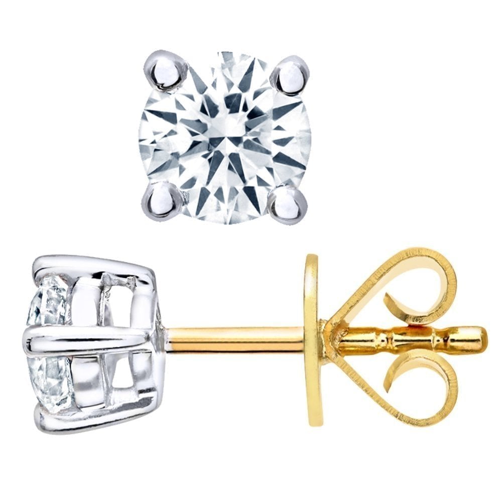 18ct Yellow Gold 0.50 Carat Natural Diamond Solitaire Round Stud Earrings with Gold Push Back