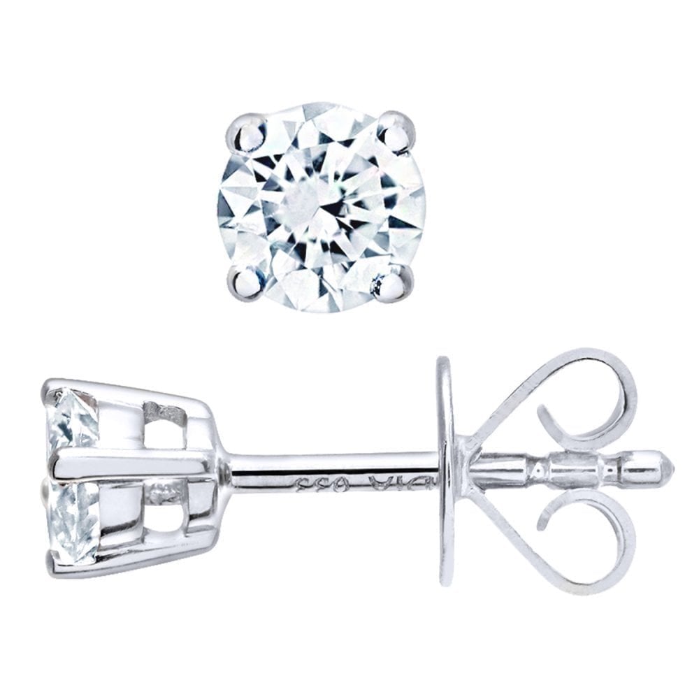 Platinum 0.33 Carat Natural Diamond Solitaire Round Stud Earrings with Platinum Push Back