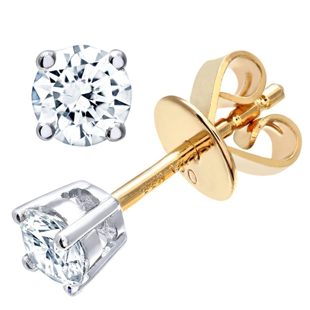 18ct Yellow Gold 0.33 Carat Natural Diamond Solitaire Round Stud Earrings