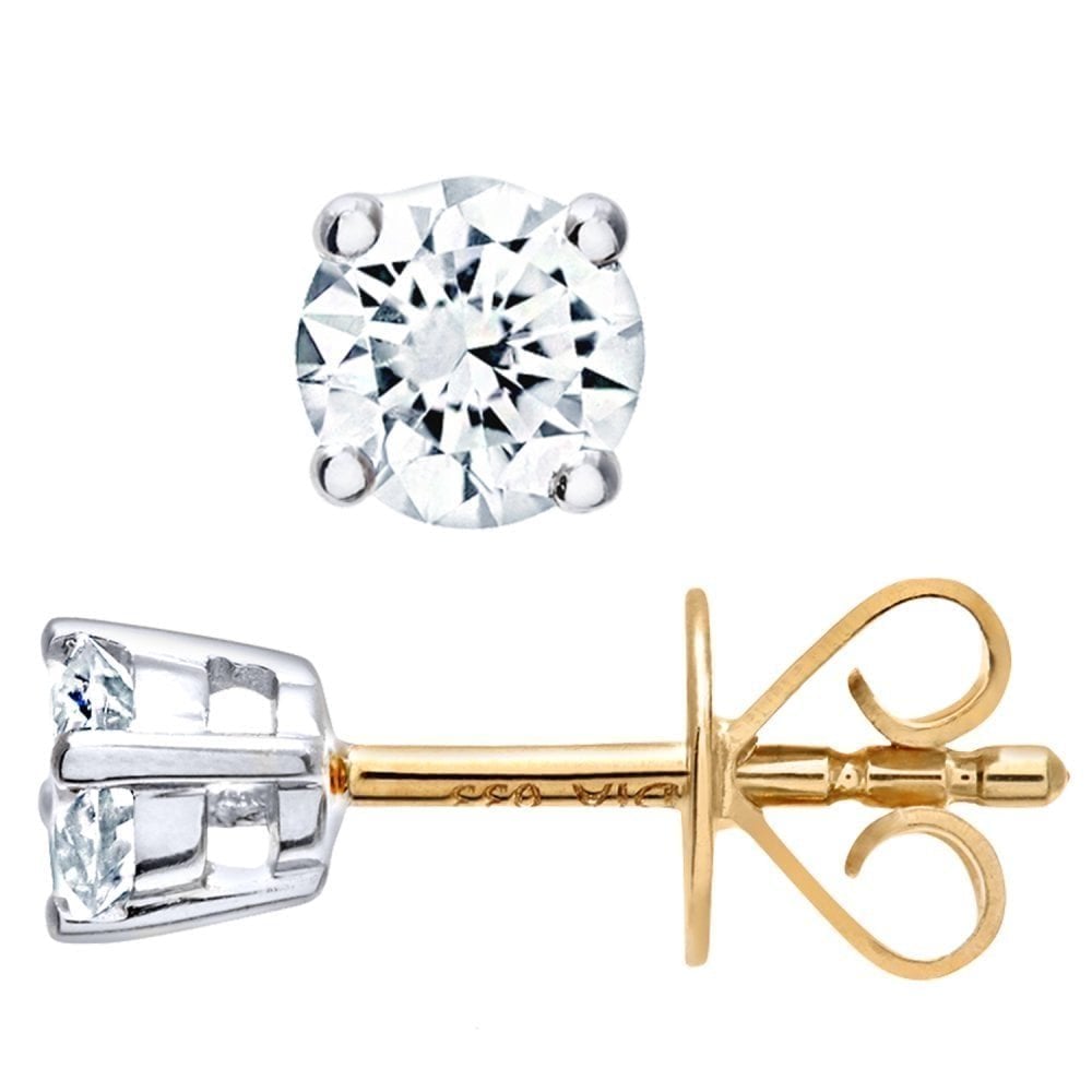 18ct Yellow Gold 0.33 Carat Natural Diamond Solitaire Round Stud Earrings