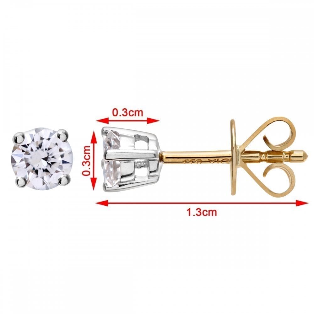 18ct Yellow Gold 0.33 Carat Natural Diamond Solitaire Round Stud Earrings