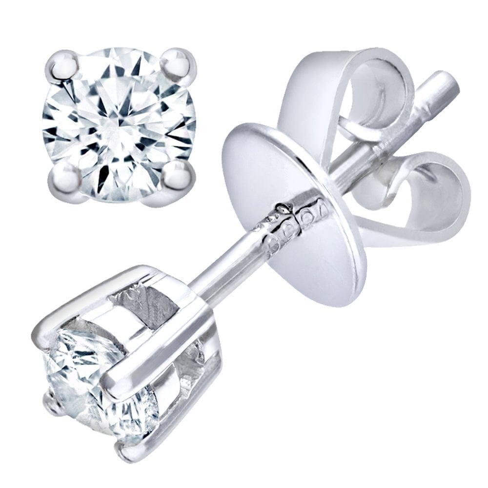 Platinum 0.25 Carat Natural Diamond Round Solitaire Stud Earrings with Platinum Push Back
