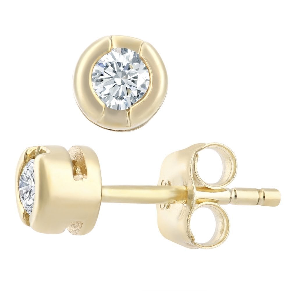 9ct Gold 0.15 Carat Natural Diamond Round Solitaire Stud Earrings