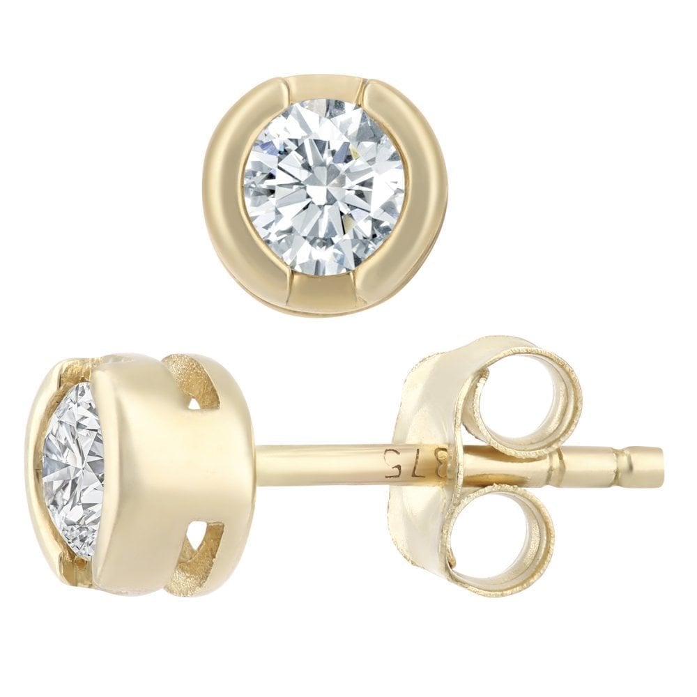 9ct Gold 0.33 Carat Natural Diamond Round Solitaire Stud Earrings