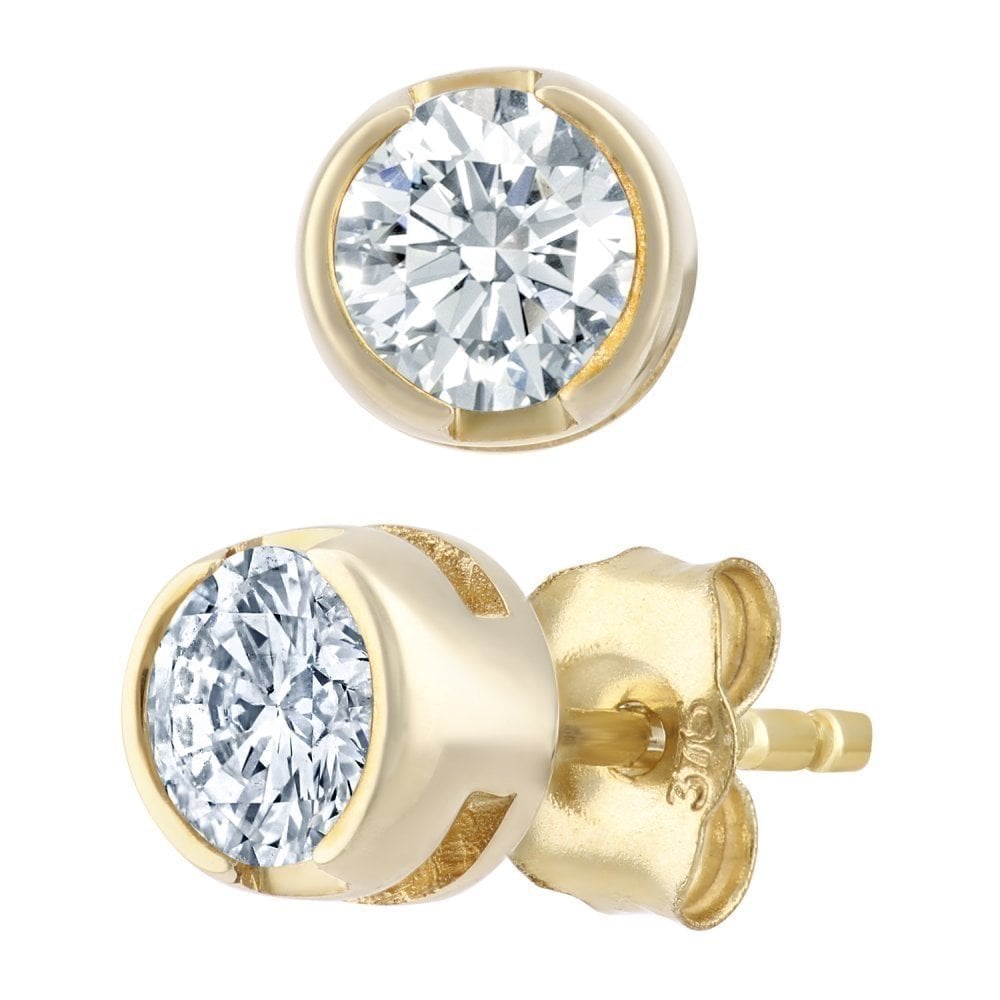9ct Gold 0.50 Carat Natural Diamond Round Solitaire Stud Earrings Bezel Set
