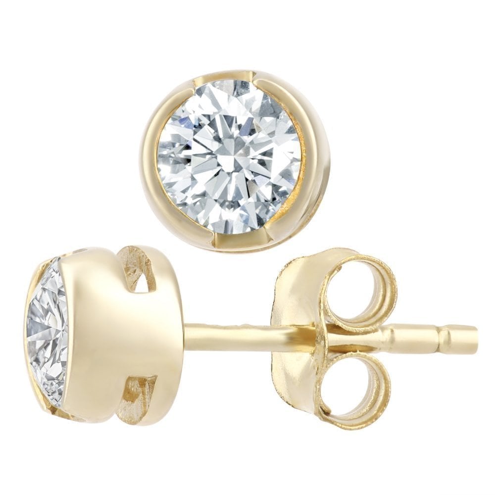 9ct Gold 0.50 Carat Natural Diamond Round Solitaire Stud Earrings Bezel Set