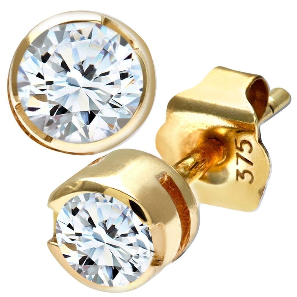 9ct Gold 0.50 Carat Natural Diamond Round Solitaire Stud Earrings Bezel Set