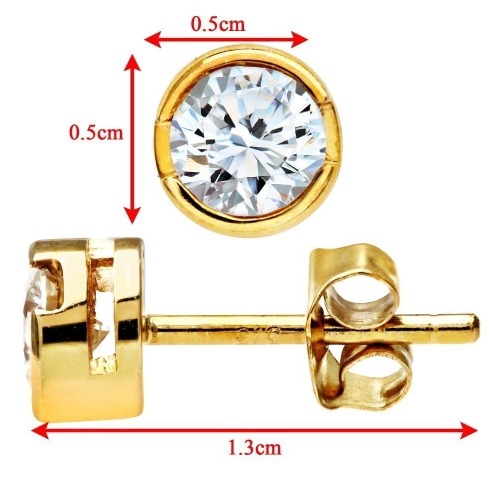 9ct Gold 0.50 Carat Natural Diamond Round Solitaire Stud Earrings Bezel Set