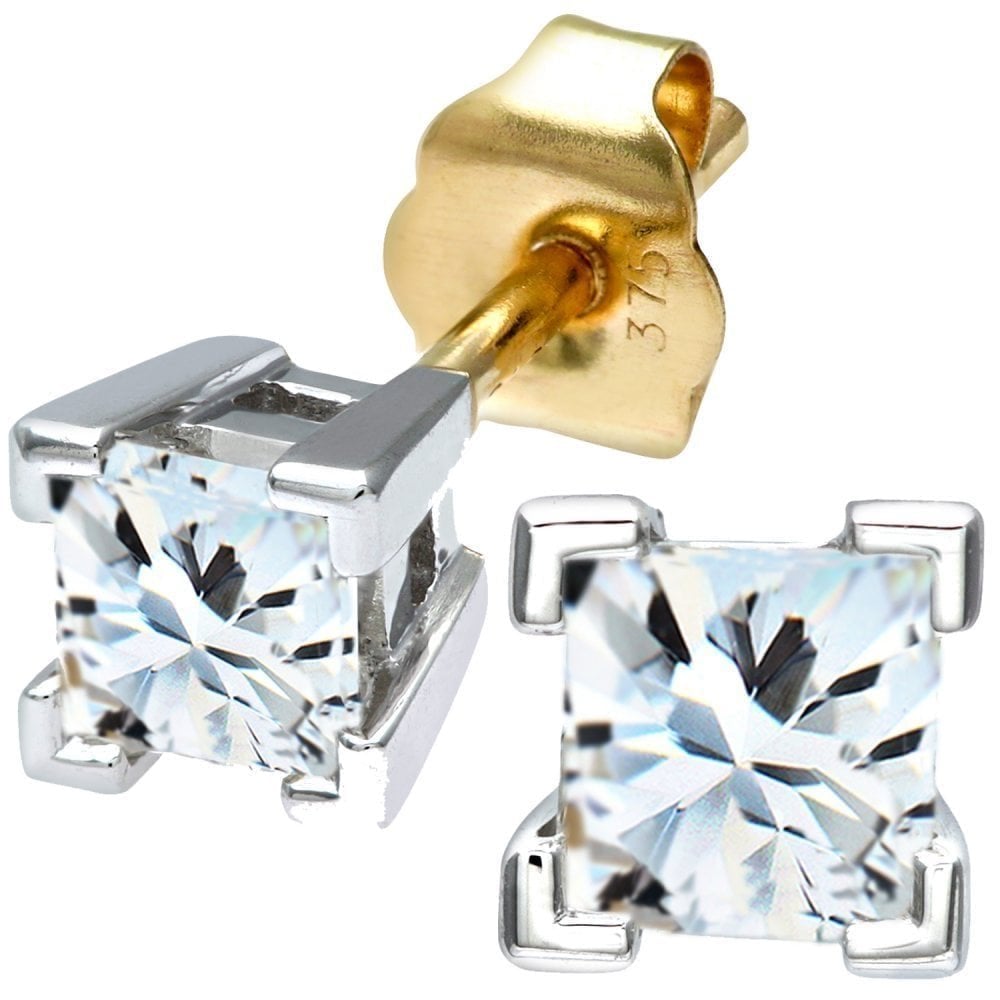 9ct Gold 0.50 Carat Natural Diamond Princess Solitaire Stud Earrings