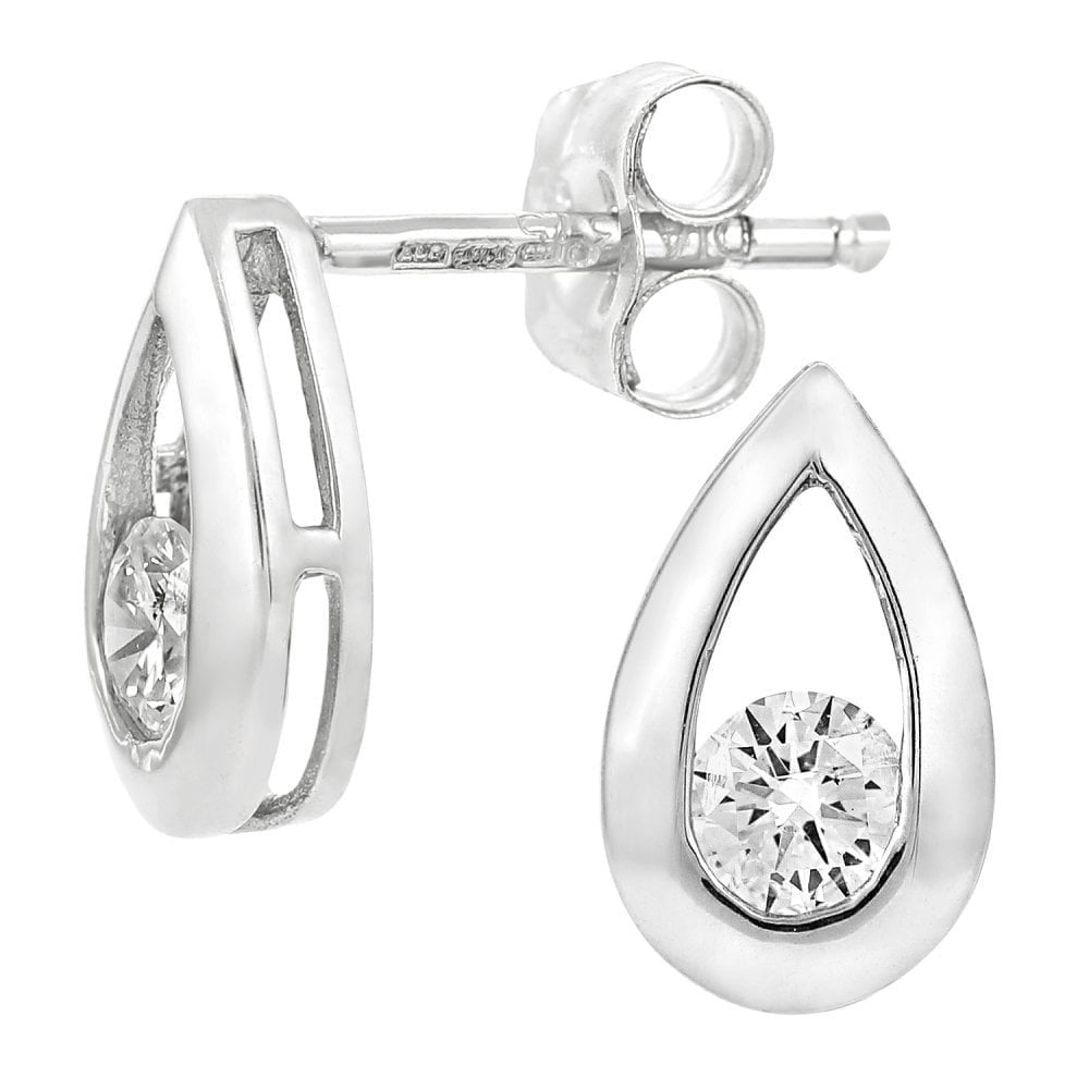 9ct White Gold 0.25 Carat Natural Diamond Solitaire Drop Stud Earrings
