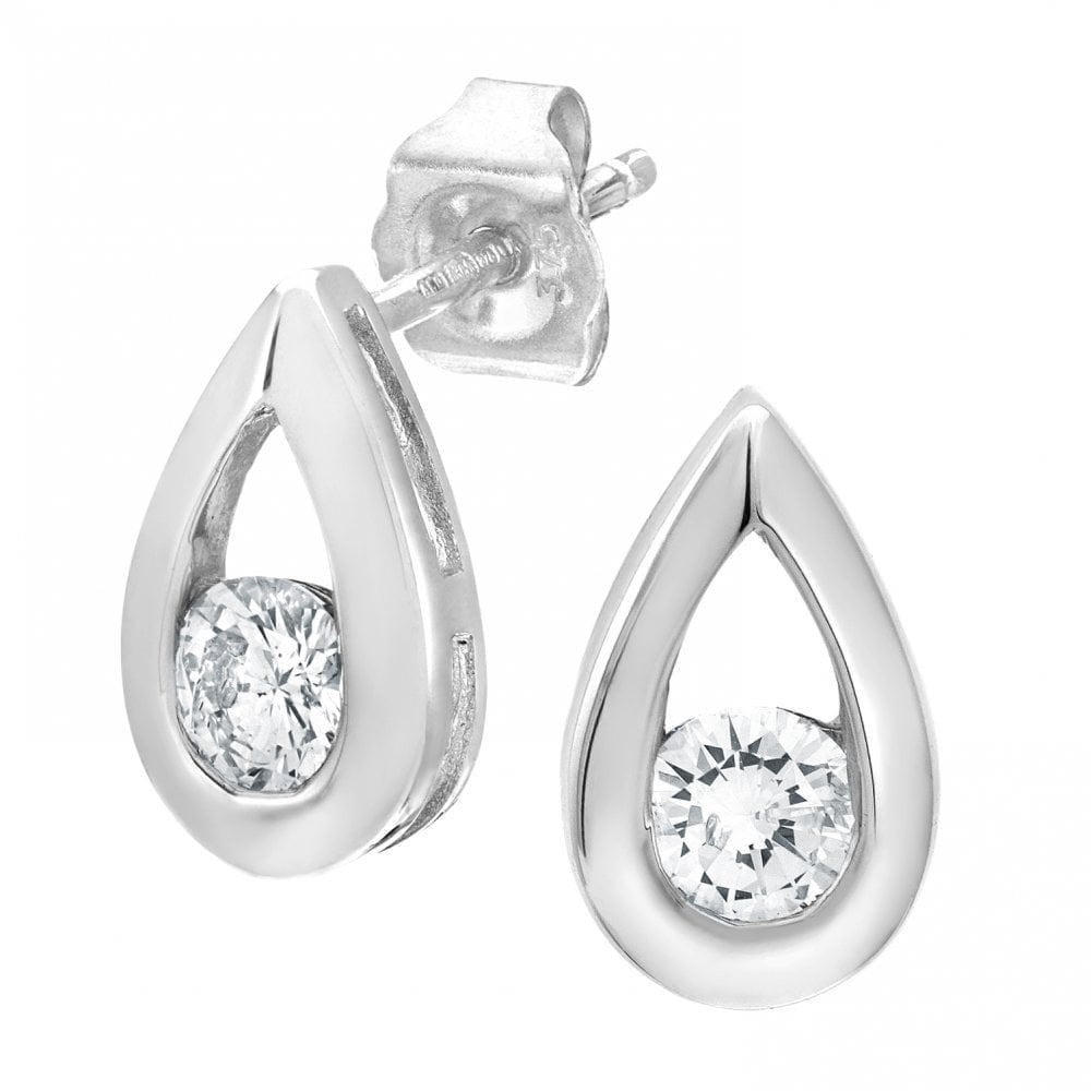 9ct White Gold 0.33 Carat Natural Diamond Solitaire Drop Stud Earrings