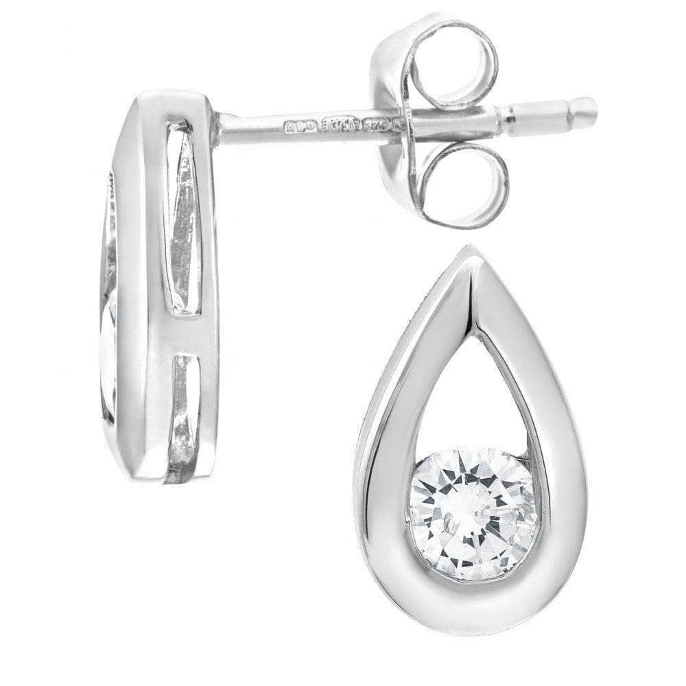 9ct White Gold 0.33 Carat Natural Diamond Solitaire Drop Stud Earrings