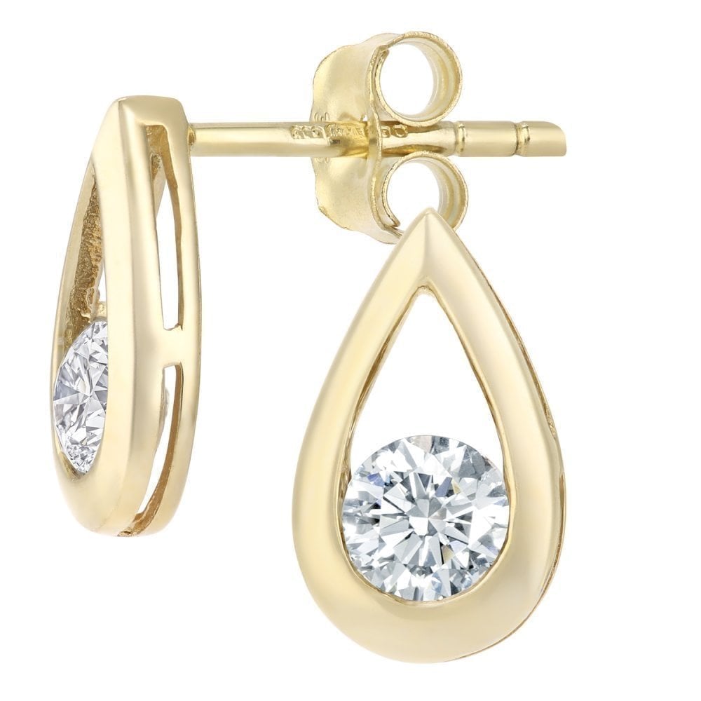 9ct Gold 0.50 Carat Natural Diamond Solitaire Drop Stud Earrings with Gold Push Back