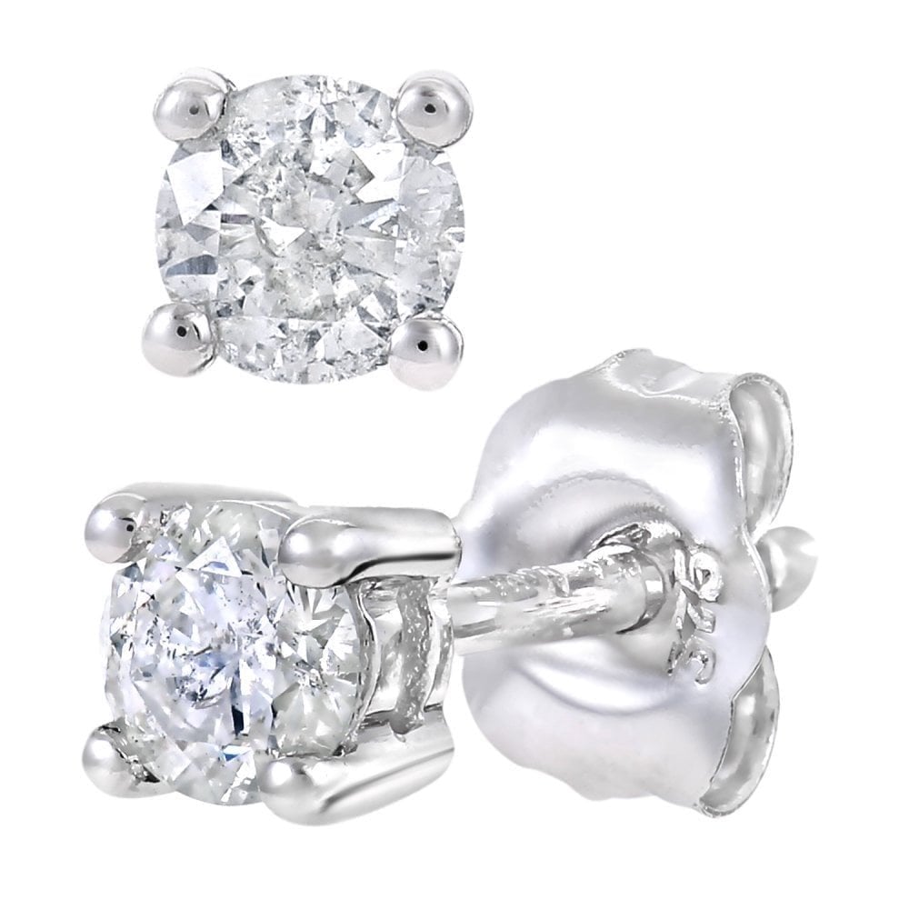 9ct White Gold 0.25 Carat Round Natural Diamond Solitaire Stud Earrings
